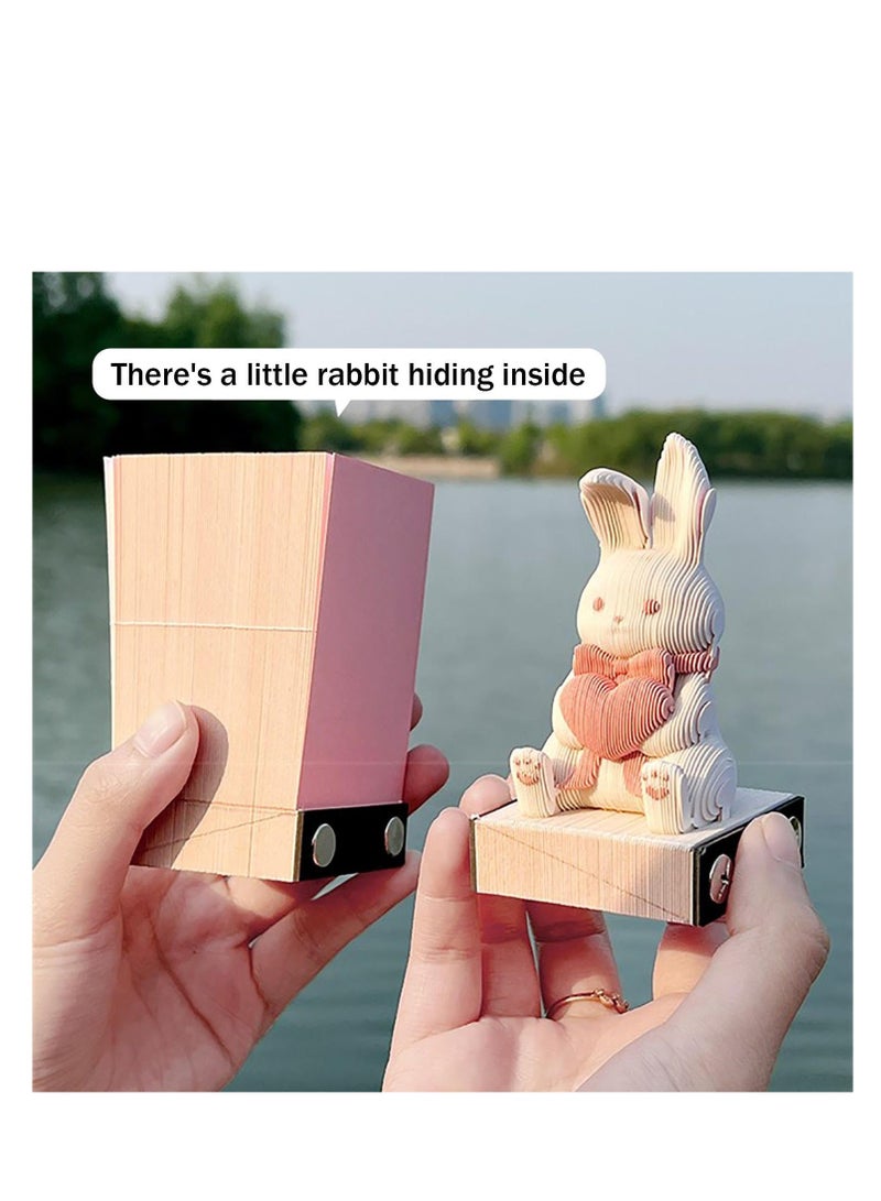 XiuWoo 3D Rabbit Memo Pad, Sticky Notes, 160 Page Engraving Notepad, DIY Pink Bunny Paper Carving Technology, for Offices, Study Rooms, Desktop Decorations, Valentine's Day - Image 3