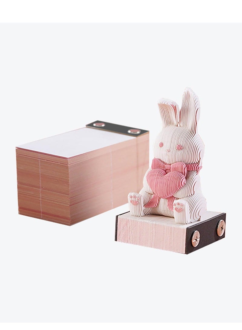 XiuWoo 3D Rabbit Memo Pad, Sticky Notes, 160 Page Engraving Notepad, DIY Pink Bunny Paper Carving Technology, for Offices, Study Rooms, Desktop Decorations, Valentine's Day - Image 1