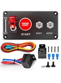 Ignition Switch Panel 12V 4 in 1 Rocker Switch with Engine Start on Toggle Switches and Relay Wiring Harness LED - Universal Fit for RV Truck Racing Car Ignition Control Panel