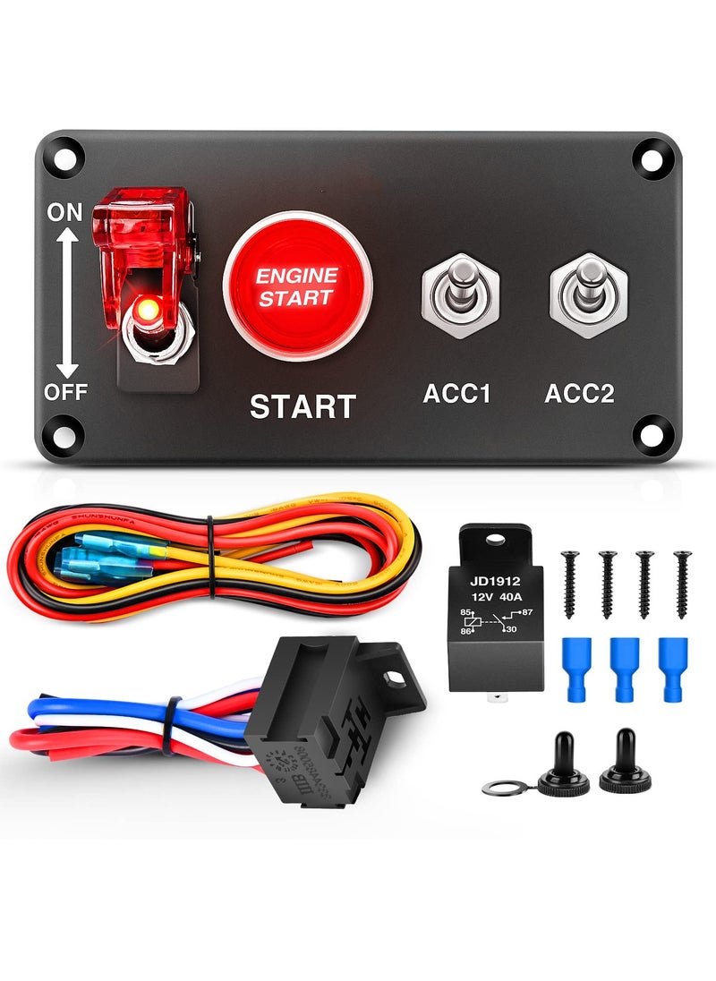 Generic - Ignition Switch Panel 12V 4 in 1 Rocker Switch with Engine Start on Toggle Switches and Relay Wiring Harness LED - Universal Fit for RV Truck Racing Car Ignition Control Panel - Image 1