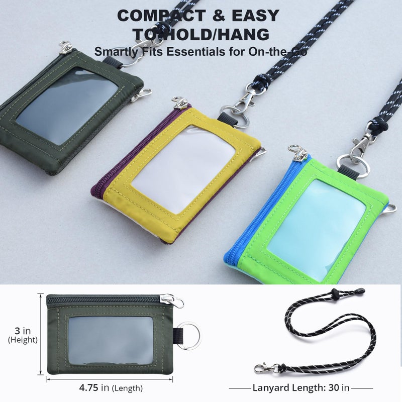 APTENSKO RFID Blocking Travel Wallet with Adjustable Lanyard, Small Nylon Zipper Pouch and Badge Holder for ID, Credit Cards, Cash, Keys, Commuters (AmyGreen) - Image 4