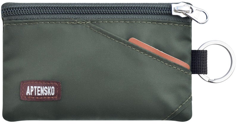 APTENSKO RFID Blocking Travel Wallet with Adjustable Lanyard, Small Nylon Zipper Pouch and Badge Holder for ID, Credit Cards, Cash, Keys, Commuters (AmyGreen) - Image 1