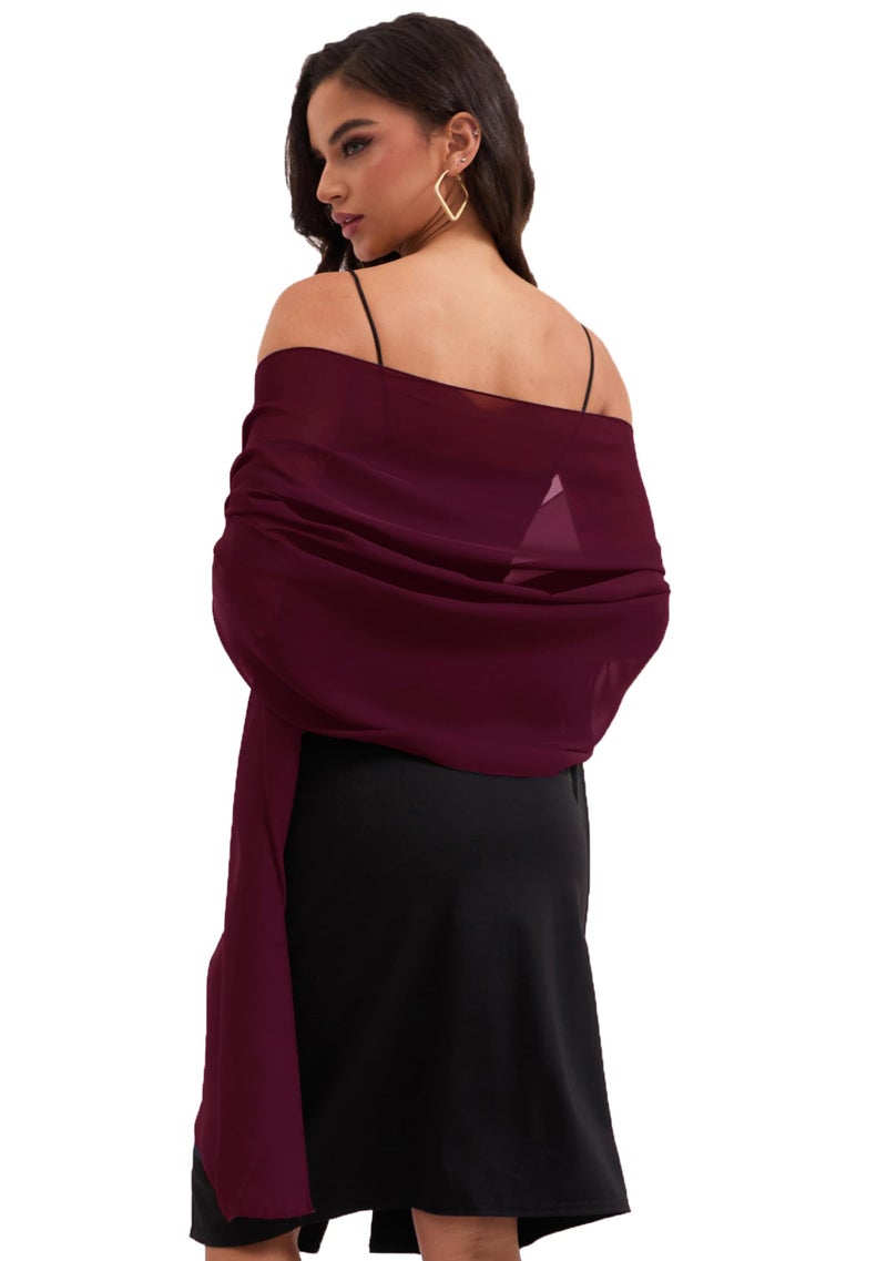 Baoqiya Women's Shawls and Wraps for Evening Dress Chiffon Shawl Soft Elegant Silky Pashmina Wedding Bridal Scarf(Burgundy, 79"×19") - Image 4