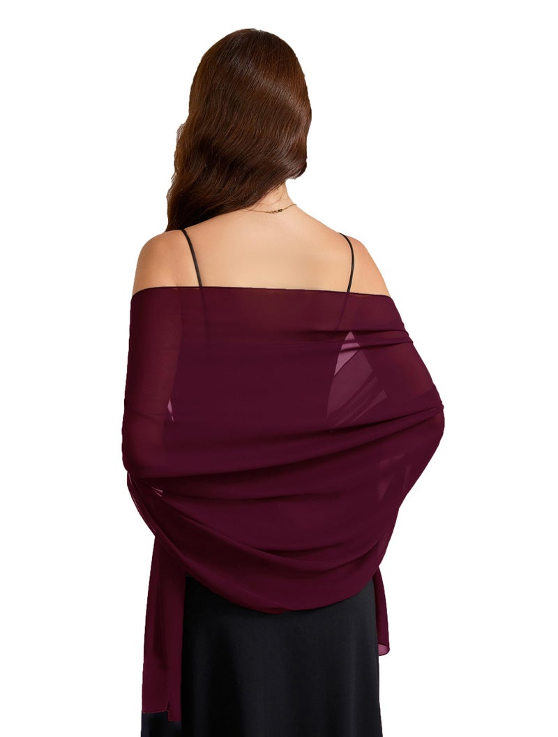 Baoqiya Women's Shawls and Wraps for Evening Dress Chiffon Shawl Soft Elegant Silky Pashmina Wedding Bridal Scarf(Burgundy, 79"×19") - Image 2