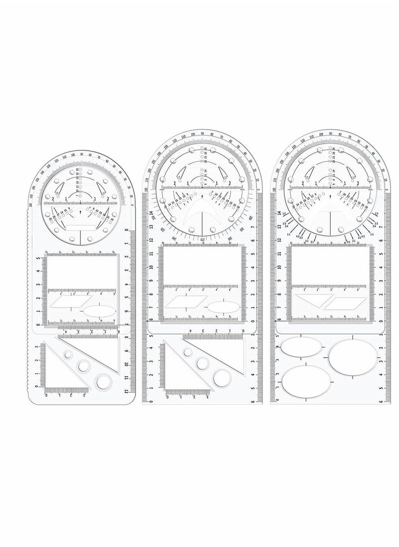 Generic 3Pcs Multifunctional Geometric Ruler, Mathematics Drawing Ruler, Geometric Drawing Template Measuring Draft Rulers for Student School Office  - Image 1