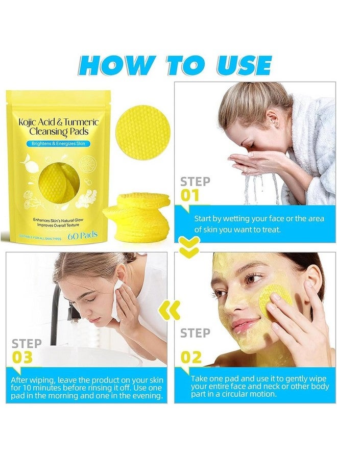 LEXUN Kogic Acid and Turmeric Cleansing Peds, Turmeric Kojic Aeid Lemon Chamomile Peds, Kojic Acid Turmeric Cleansing Pads for Face -60PCS (PACK OF 1) - Image 3