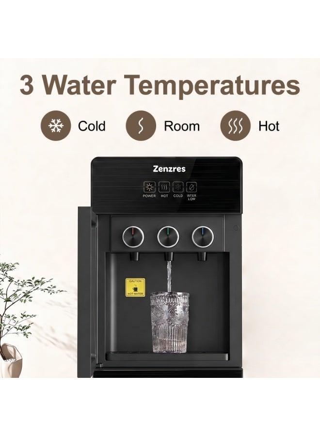 Zenzres Water Dispenser, Hot & Cold Water Dispenser with 3 Taps, High-Efficiency Compressor Cooling, Bottom Loading Water Dispenser with Child Safety Lock, Automatic Water Filling for Home, Apartment Office - Image 2