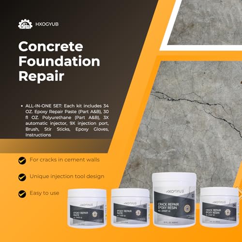 HXOGYUB Concrete Foundation Crack Repair Kit, with Automatic Injector, High Performance, Filler for Wall Cracks, Stops Water Leaks & Radon Gas, Drill-Free, Quick-Setting Waterproof Sealing Solution - Image 3