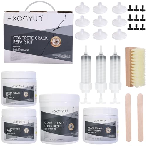 HXOGYUB Concrete Foundation Crack Repair Kit, with Automatic Injector, High Performance, Filler for Wall Cracks, Stops Water Leaks & Radon Gas, Drill-Free, Quick-Setting Waterproof Sealing Solution - Image 1