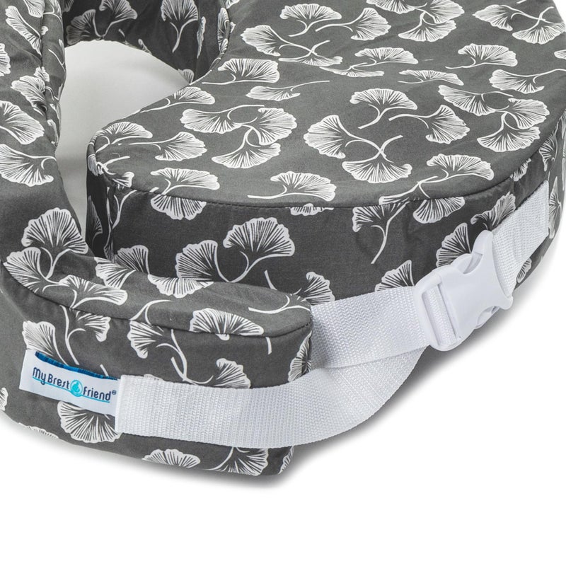 My Brest Friend Original Nursing Pillow Enhanced Ergonomics Essential Breastfeeding Pillow Support For Mom & Baby W/ Convenient Side Pocket, Double Straps & Slipcover, Grey Flowing Fans - Image 3