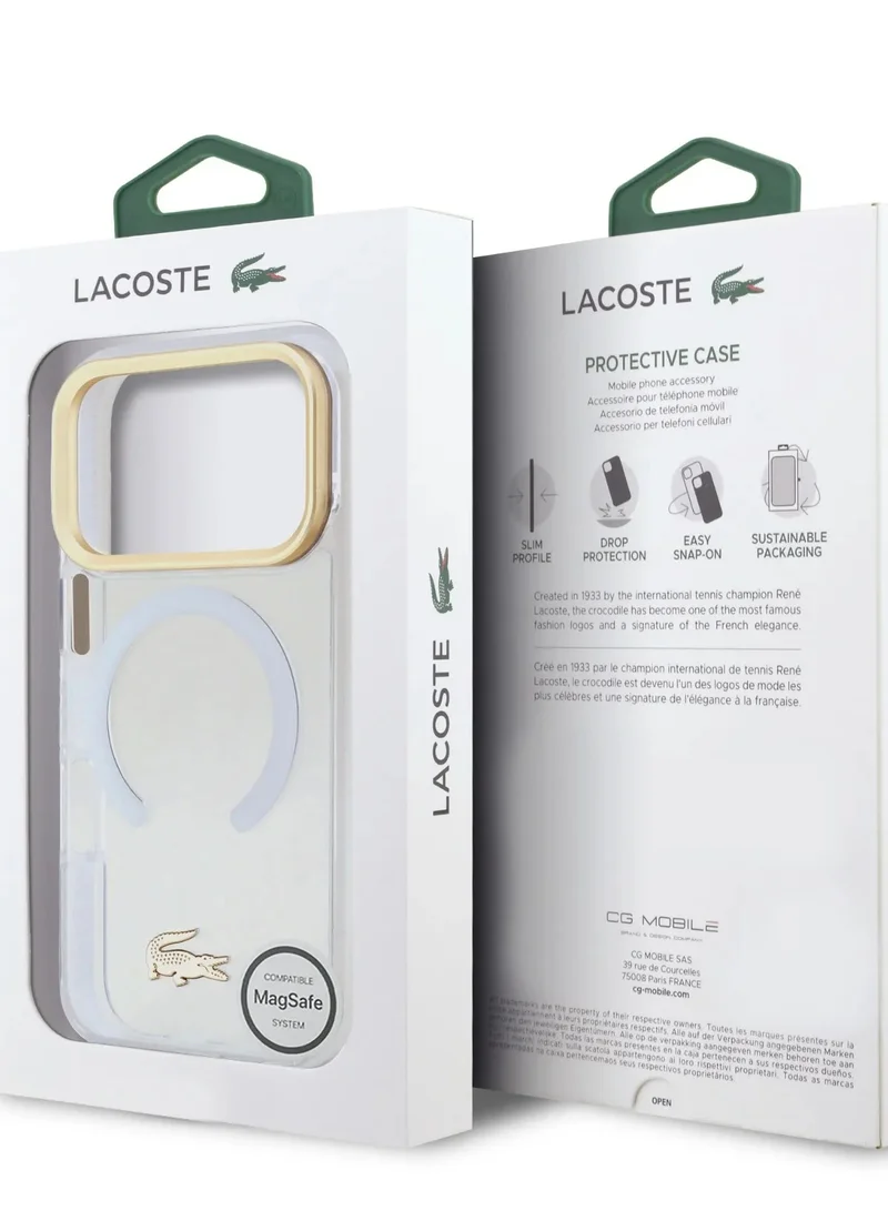 LACOSTE iPhone 17 Pro MagSafe Case / Transparent TPU+PC Case With Frosted Finish / iP 17 Pro Back Cover - Green/Gold