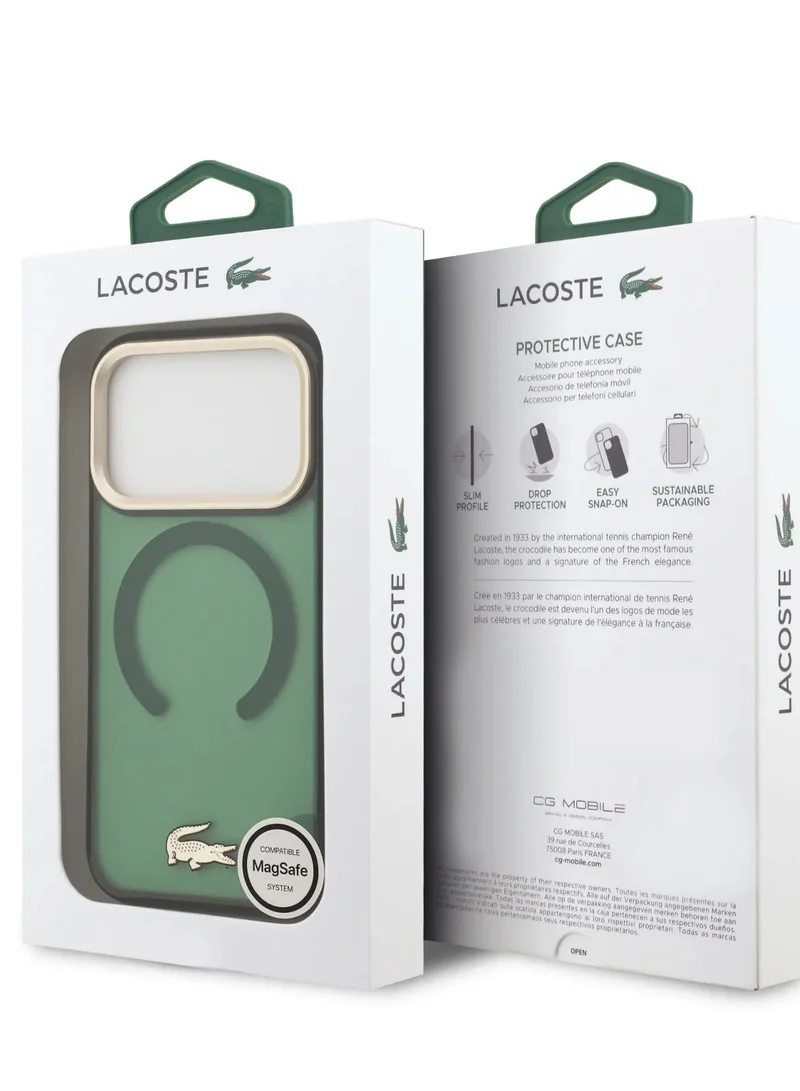 LACOSTE iPhone 17 Pro MagSafe Case / Transparent TPU+PC Case With Frosted Finish / iP 17 Pro Back Cover - Green/Gold