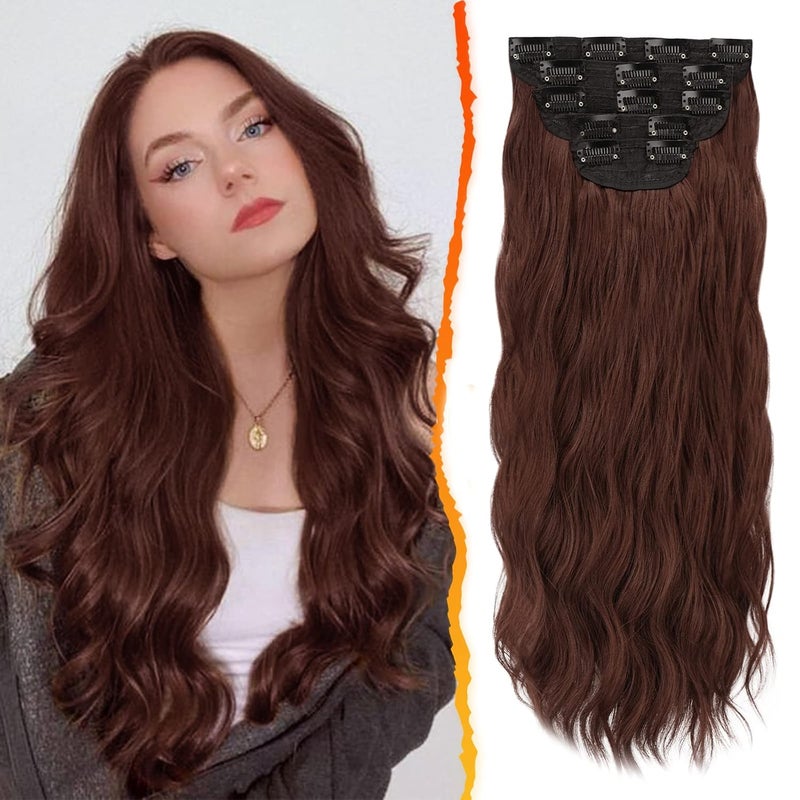 BARSDAR Chestnut Clip in Hair Extensions  20 Inch Wavy Clip in Hair Extensions for Women  5PCs Thick Soft Synthetic Clip in Hairpieces Daily Party Halloween  Copper Chestnut