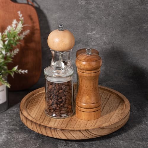 zoocatia Wood Lazy Susan Organizer Kitchen Turntable for Cabinet Farmhouse Bathroom Decor Round Decorative Tray for Vanity, Counter, Sink, Coffee Table, 9 Inch, Brown - Image 2