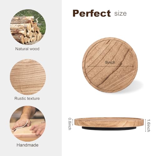 zoocatia Wood Lazy Susan Organizer Kitchen Turntable for Cabinet Farmhouse Bathroom Decor Round Decorative Tray for Vanity, Counter, Sink, Coffee Table, 9 Inch, Brown - Image 3