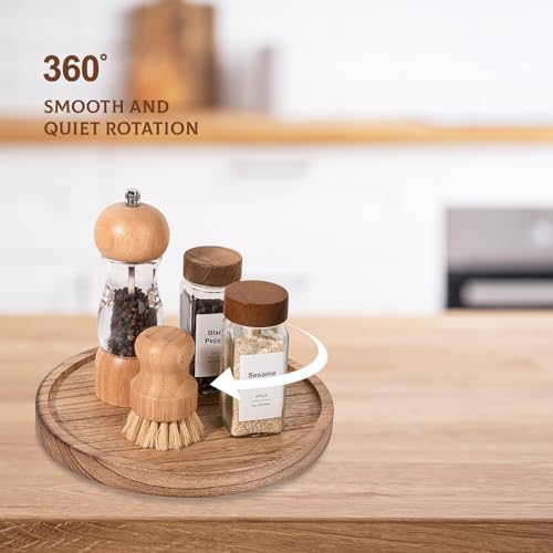 zoocatia Wood Lazy Susan Organizer Kitchen Turntable for Cabinet Farmhouse Bathroom Decor Round Decorative Tray for Vanity, Counter, Sink, Coffee Table, 9 Inch, Brown - Image 4