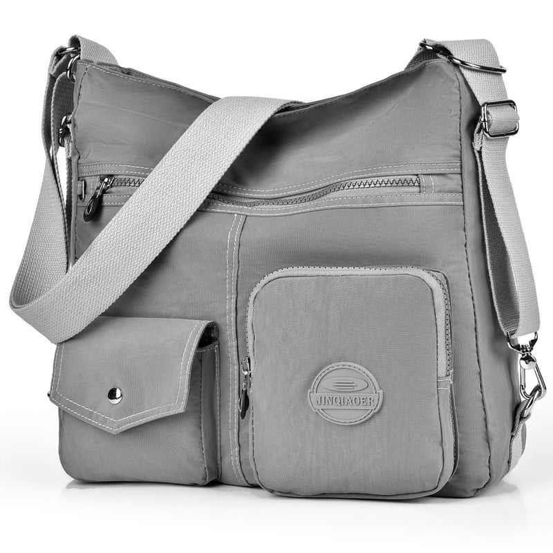 Multipurpose Hobo Purse for Women with Antitheft RFID Waterproof Nylon Crossbody Bag Shoulder Handbag Convertible Backpack Grey