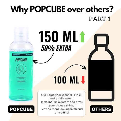 POPCUBE Basic Shoe Cleaning Kit 150 ml Shoe Cleaner & 1 All Purpose Bristle Shoe Cleaner Brush, Travel Friendly White Shoe Care Kit, Shoe Cleaner Kit For Sneakers, Sports Shoe Cleaner Foam Spray - Image 3