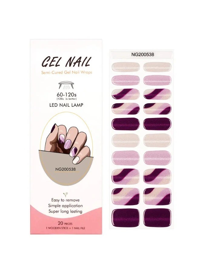 Semi-Cured Gel Nail Wraps – Salon Quality Manicure – 20 Strips + File + Wooden Stick – Easy Apply & Remove - Image 2
