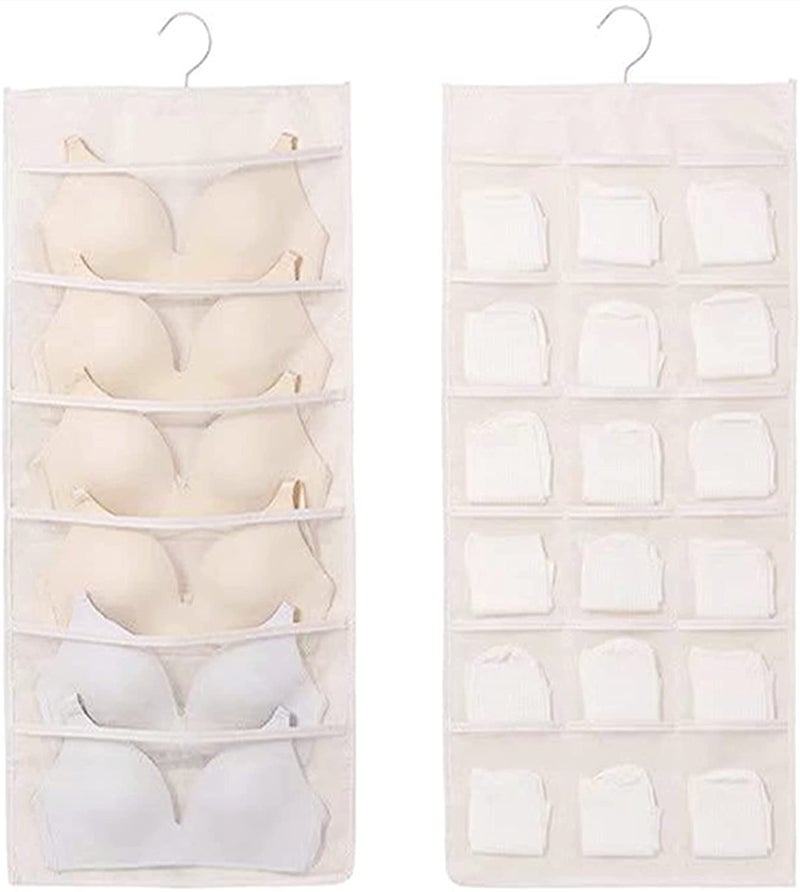 ST-BEST-P STBESTP Bra and Underwear Hanging Storage Organizer Mesh Pockets Dual Sided Wall Shelves Space Saver Bag Sock Underpants Drawer Closet Clothes Rack Beige618 Pockets 
