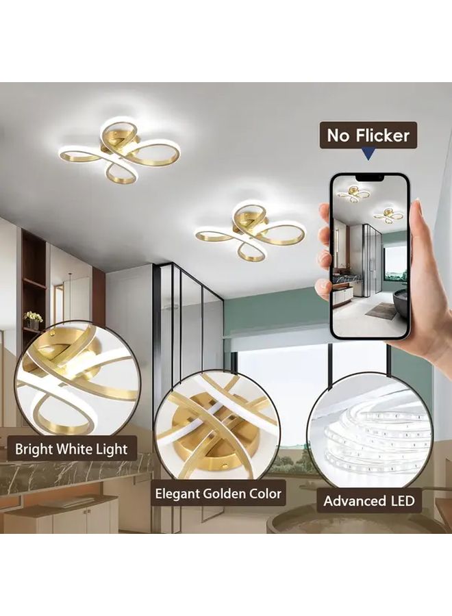 مصباح سقف حديث من خلال الإضاءة الذهبية LED قابل للتعتيم، تصميم مسطح قليل الارتفاع، مزود بأسلاك ثابتة، ودرجة حرارة لونية من 3000K إلى 6500K، مناسب لغرفة النوم والمطبخ وغرفة المعيشة والمدخل. - Image 3