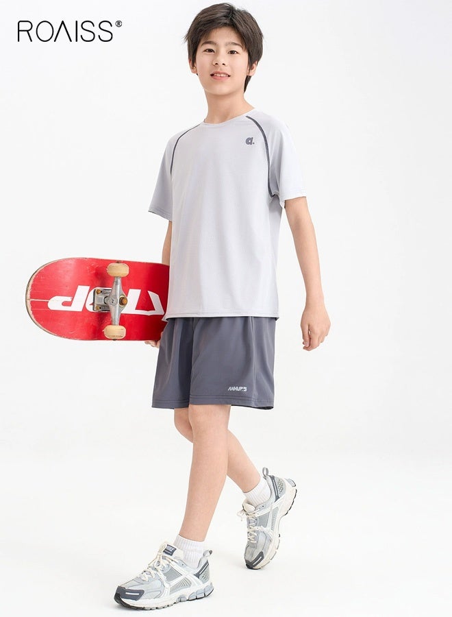 roaiss Boys 2PCS Sportswear Set, Short Sleeve Crew Neck T-Shirt and Elastic Waist Shorts, Breathable Quick Dry Activewear Outfit for Kids, Ideal for Skateboarding, Running, Casual Play and Outdoor - Image 1