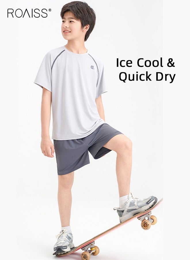 roaiss Boys 2PCS Sportswear Set, Short Sleeve Crew Neck T-Shirt and Elastic Waist Shorts, Breathable Quick Dry Activewear Outfit for Kids, Ideal for Skateboarding, Running, Casual Play and Outdoor - Image 2