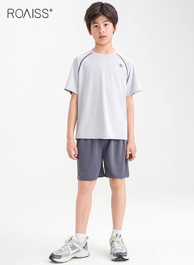 roaiss Boys 2PCS Sportswear Set, Short Sleeve Crew Neck T-Shirt and Elastic Waist Shorts, Breathable Quick Dry Activewear Outfit for Kids, Ideal for Skateboarding, Running, Casual Play and Outdoor - Image 3