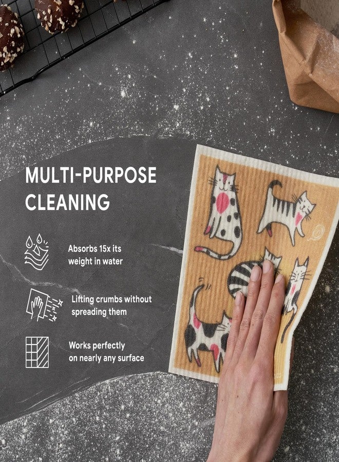 RECYCO Swedish Dishcloths for Kitchen | 6 Pack Cuddly Cats Washable Dish Rags | Cellulose Reusable Cleaning Paper Towels | Absorbent Counter Dish Cloth Sponge Kitchen Wipes, 8" L x 7" W - Image 4