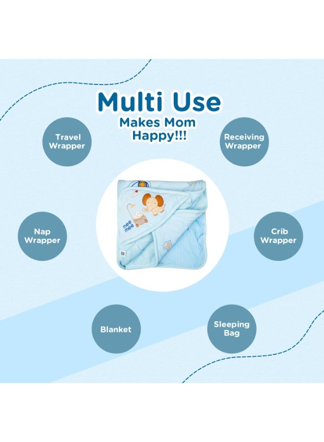 Mee Mee 3 in 1 Baby Bed | Sleeping Bag & Carry Nest | Hooded Wrapper for Newborn Baby | Warm and Soft Swaddle Wrapper | Double Layered Sleeping Bag for Newborn Babies, Blue - Image 3