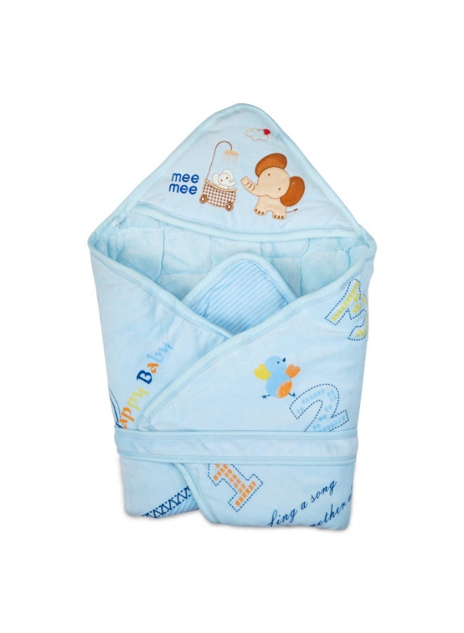 Mee Mee 3 in 1 Baby Bed | Sleeping Bag & Carry Nest | Hooded Wrapper for Newborn Baby | Warm and Soft Swaddle Wrapper | Double Layered Sleeping Bag for Newborn Babies, Blue - Image 1