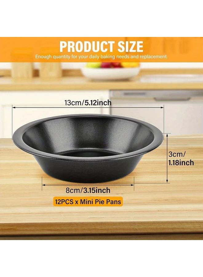 12 Pack 5 Inch Nonstick Carbon Steel Mini Pie Pans Black Reusable Baking Tins - Image 4