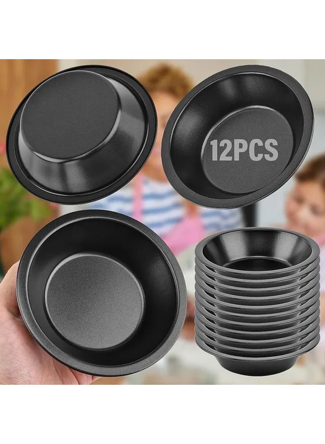 12 Pack 5 Inch Nonstick Carbon Steel Mini Pie Pans Black Reusable Baking Tins - Image 1