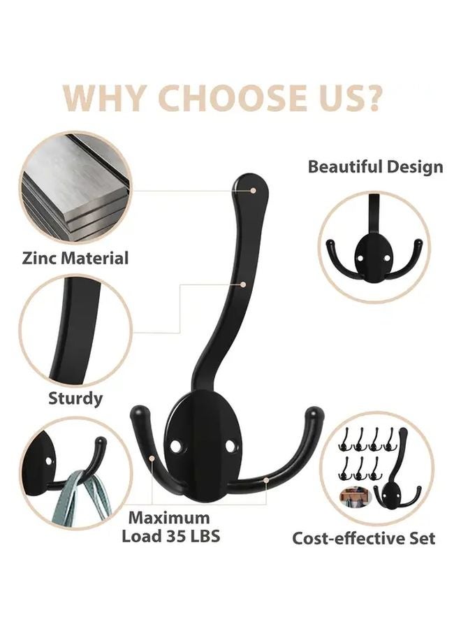 5pcs Black Zinc Alloy Coat Hooks Set Easy Install for Door Wall - Image 3