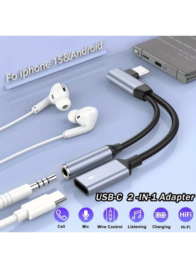 Red Audio Adapter Elbow Type C To 3 5mm Headphone Jack Fast Charger 60W For iPhone 15 S22 Huawei iPad Macbook - Image 2