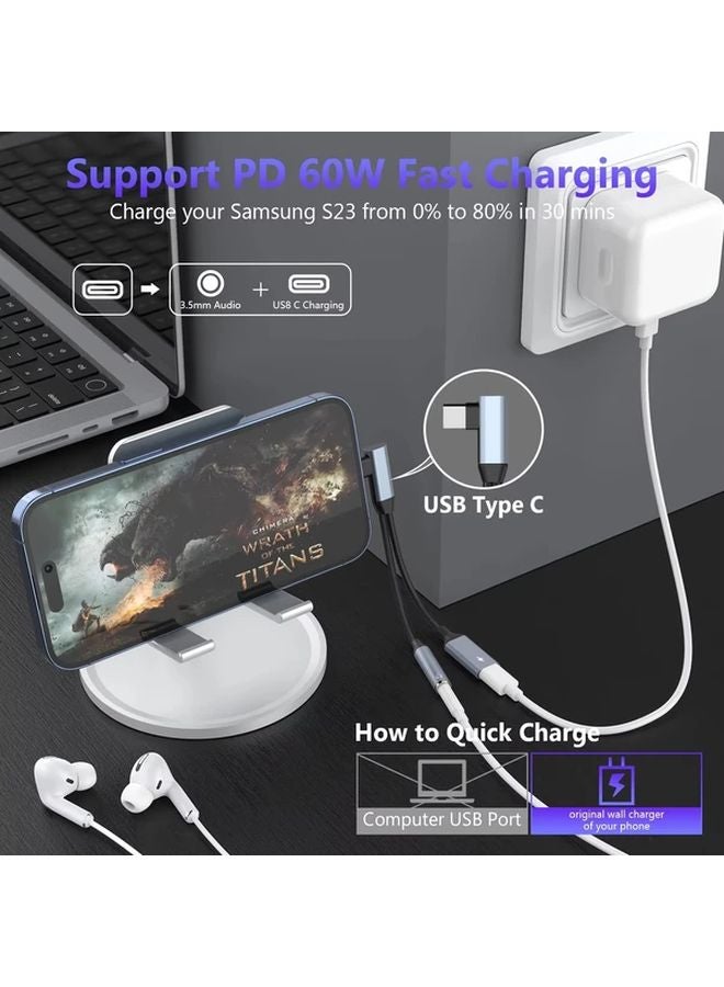 Red Audio Adapter Elbow Type C To 3 5mm Headphone Jack Fast Charger 60W For iPhone 15 S22 Huawei iPad Macbook - Image 4