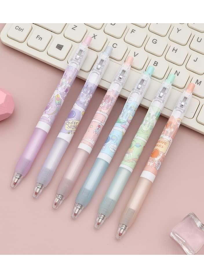 Kawaii Gel Ink Pen, 6 Pcs Retractable Gel Pen, Black Ink, 0.5mm Cute Pens Fun Space Aesthetic Pens for Office School Kids Writing Journaling Supplies, Cute Pressing Gel Pen (Spaceman) - Image 1