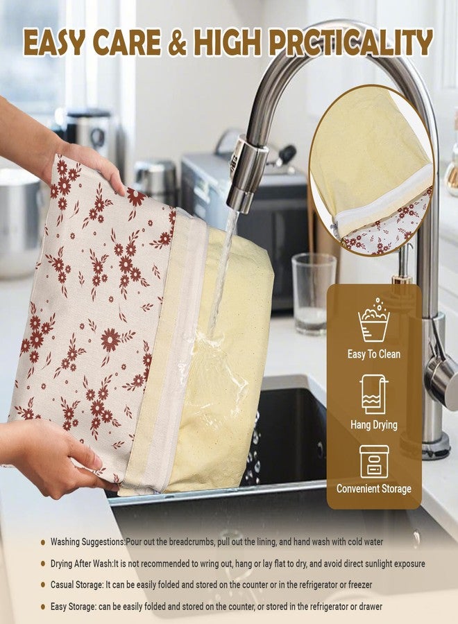 NIKKOUR Large Linen Beeswax Bread Bags(2 Pack) Sourdough Bread Bags Reusable Double-Lock Freezer Baking Container Gift Giving for Homemade,Loaf,Sourdough,Food Storage (Flowers 2) - Image 5