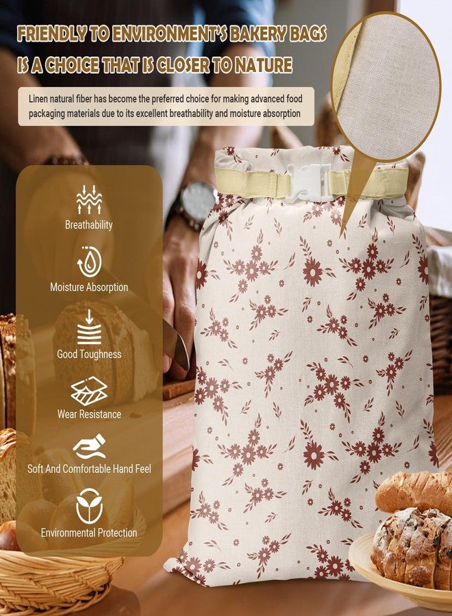 NIKKOUR Large Linen Beeswax Bread Bags(2 Pack) Sourdough Bread Bags Reusable Double-Lock Freezer Baking Container Gift Giving for Homemade,Loaf,Sourdough,Food Storage (Flowers 2) - Image 3