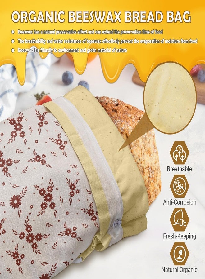 NIKKOUR Large Linen Beeswax Bread Bags(2 Pack) Sourdough Bread Bags Reusable Double-Lock Freezer Baking Container Gift Giving for Homemade,Loaf,Sourdough,Food Storage (Flowers 2) - Image 2