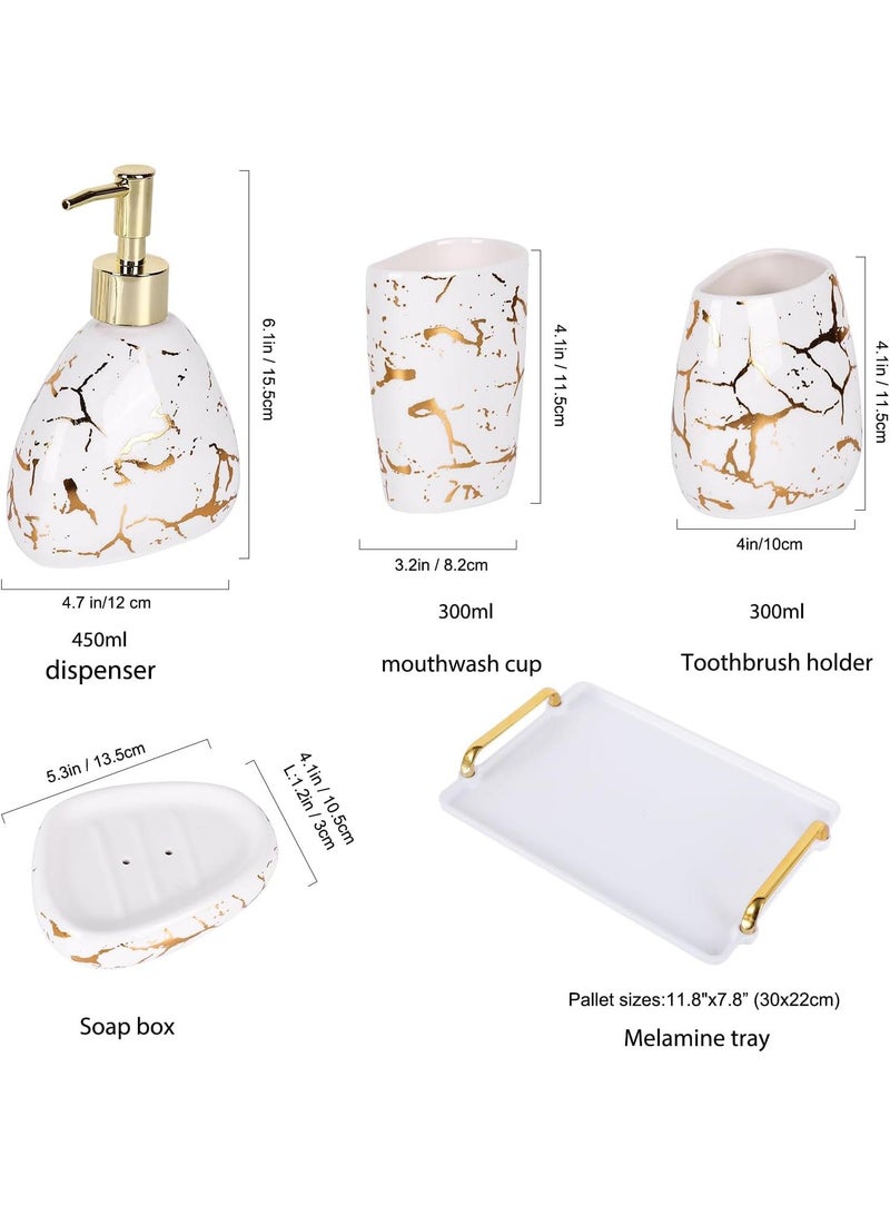 Bathroom Accessories Set,Modern Countertop Bathroom Decor,Luxury 6 Piece Bathroom Accessory Set,Complete with Soap Dispenser,Toothbrush Holder,Tumbler,Tray - Image 2