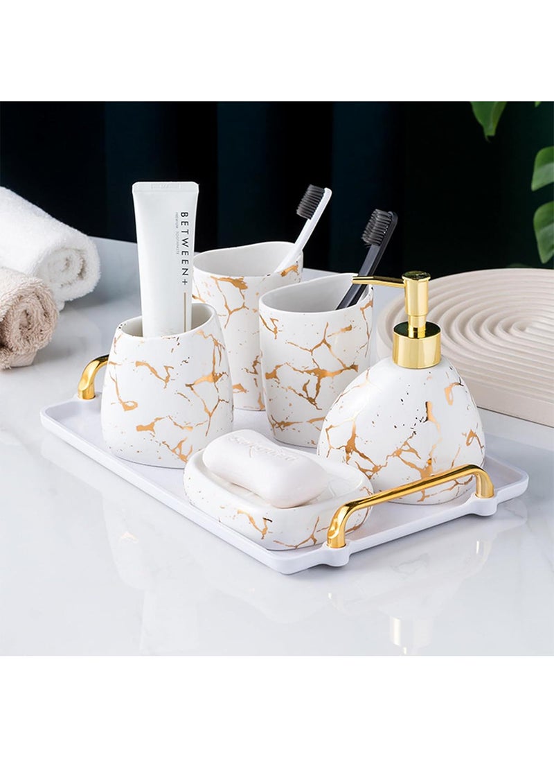 Bathroom Accessories Set,Modern Countertop Bathroom Decor,Luxury 6 Piece Bathroom Accessory Set,Complete with Soap Dispenser,Toothbrush Holder,Tumbler,Tray - Image 1