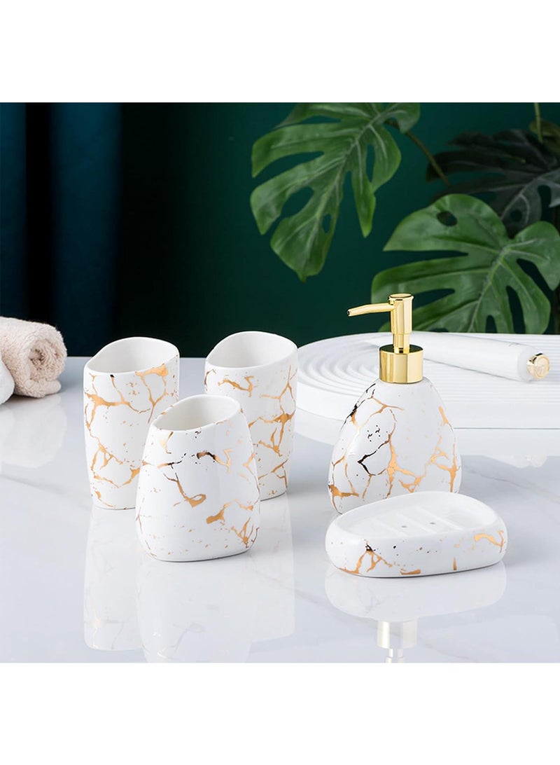 Bathroom Accessories Set,Modern Countertop Bathroom Decor,Luxury 6 Piece Bathroom Accessory Set,Complete with Soap Dispenser,Toothbrush Holder,Tumbler,Tray - Image 3