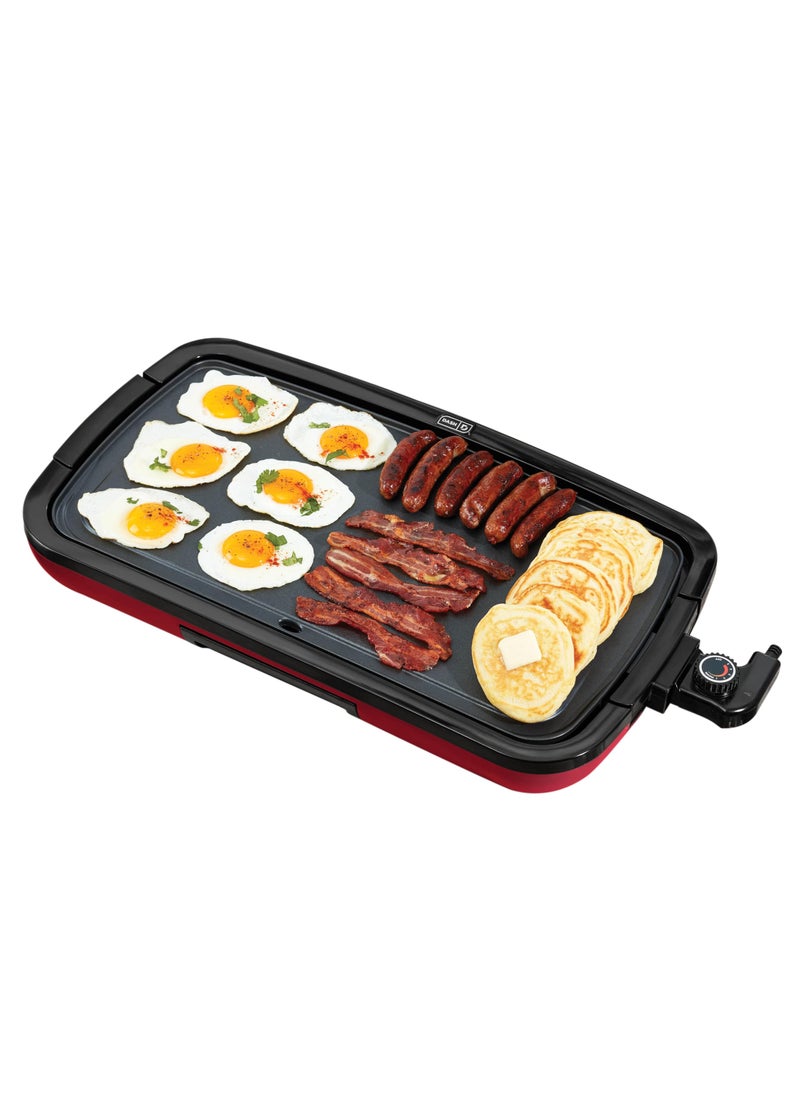 Dash DASH Deluxe Everyday Electric Griddle with Dishwasher Safe Removable Nonstick Cooking Plate for Pancakes Burgers Eggs and more Includes Drip Tray  Recipe Book 20 x 105 1500Watt  Red 