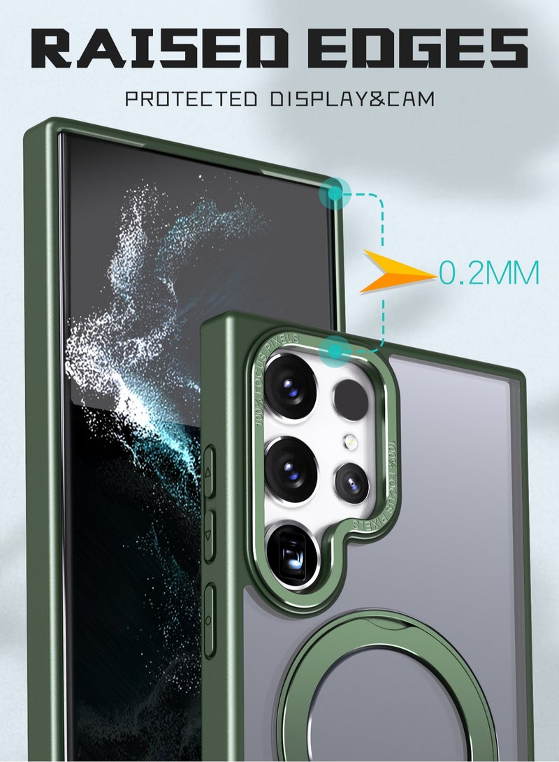 Color Fans Samsung Galaxy S23 Ultra 360° Rotatable Magnetic Ring Holder Case Scratchproof Hard PC Translucent Matte Protective Kickstand Phone Case - Green - Image 5