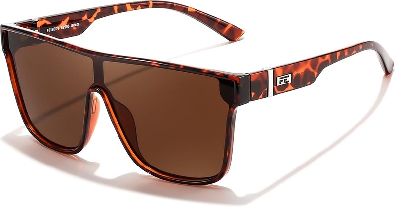 FEISEDY Fashion Flat Top Sunglasses Trendy Oversized Square Shades Women Men UV400 B2996 - Image 1