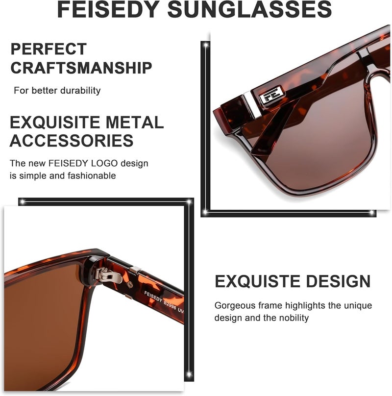 FEISEDY Fashion Flat Top Sunglasses Trendy Oversized Square Shades Women Men UV400 B2996 - Image 5