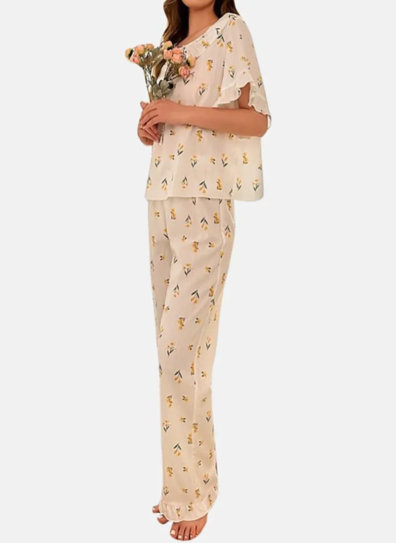 YUNIQEE Cream Printed Pyjamas & Top