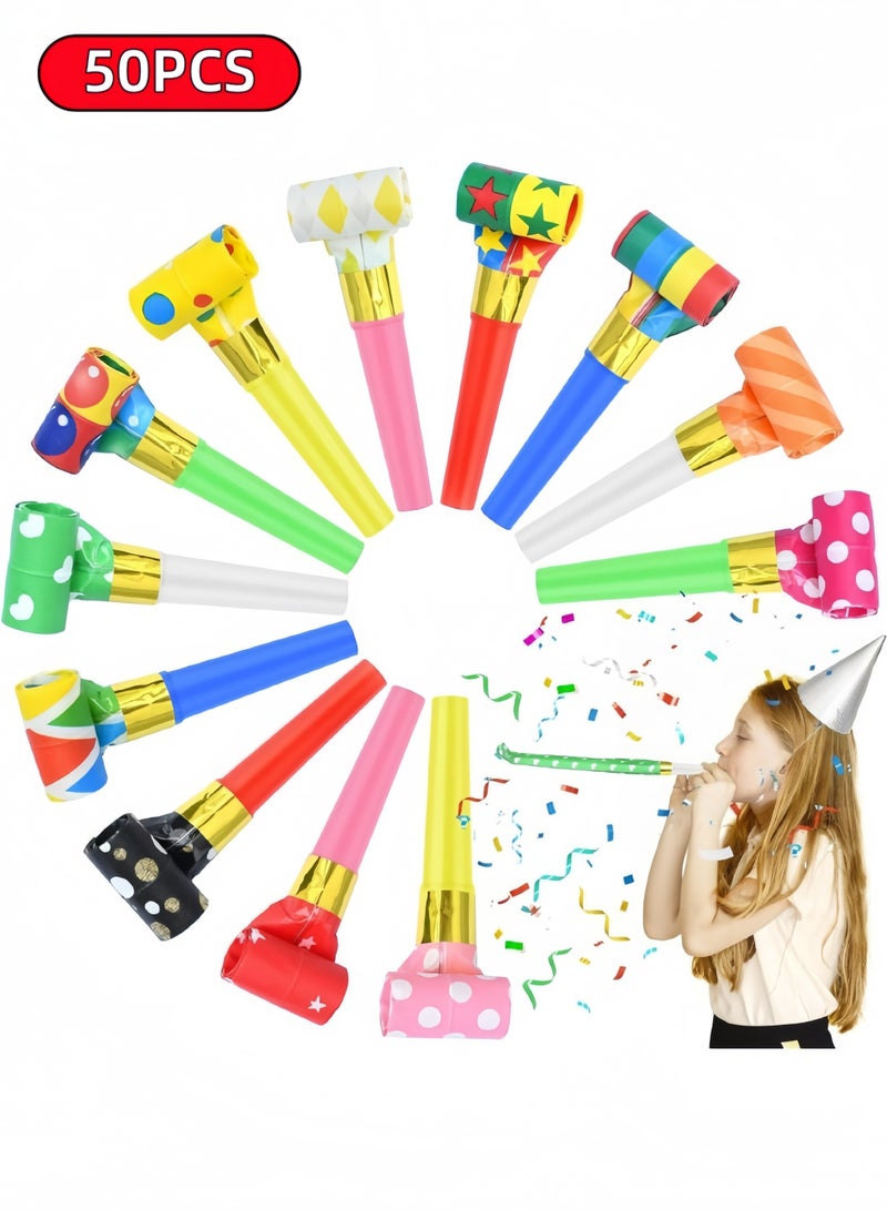 50Pcs Party Blowers Party Blowers for Kids Party Blowouts Party Noise Makers Horns Colorful Birthday Blowers Noisemakers Blow Horns Party Whistles Favors for Birthday New Years Events Random Colors - Image 1