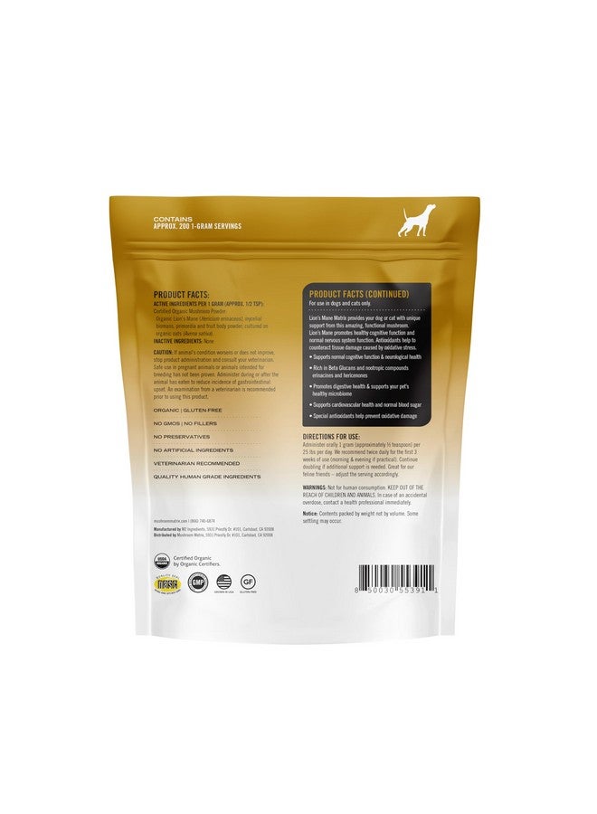mushroom Matrix Om Mushroom Matrix Lion’s Mane Mushroom Powder Pet Supplement, Provides Cognitive Support & Holistic Digestive Support for Dogs & Cats, 200 Grams, 7.1 oz - Image 2